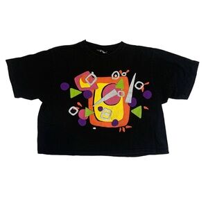 Marika Black Tee with Colorful Abstract Design
